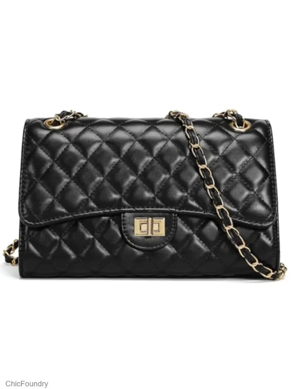 Quilted Crossbody Purse with Chain Strap Faux Leather Women Shoulder Bag